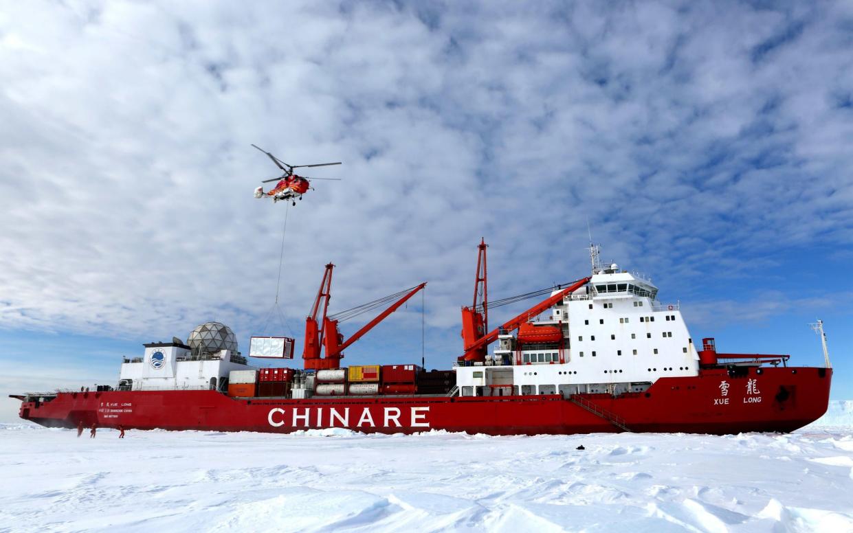 The Chinese research icebreaker Xuelong pictured at the Zhongshan station in Antarctica