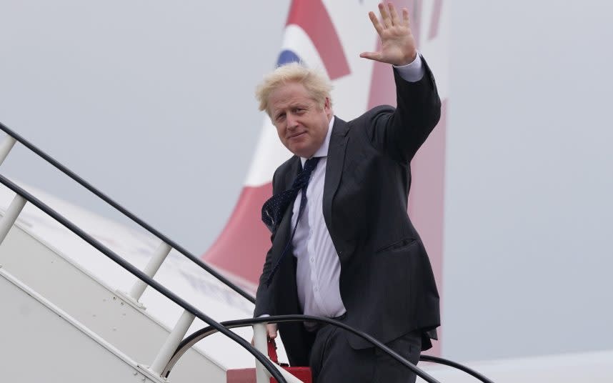 Boris Johnson departing the UK for New York yesterday - PA