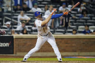 New York Mets' Pete Alonso strikes out swinging for the final out in a loss to the Chicago Cubs in a baseball game, Thursday, June 17, 2021, in New York. (AP Photo/Kathy Willens)