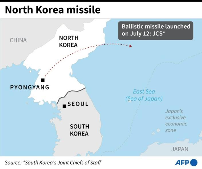 Map showing the North Korea missile launch on Wednesday, July 12, according to South Korea's Joint Chiefs of Staff. (STAFF)