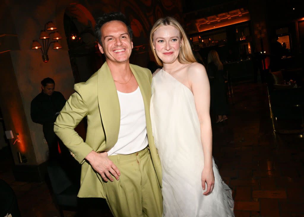 andrew scott and dakota fanning at the premiere of netflixs ripley held at the egyptian theatre hollywood on april 3, 2024 in los angeles, california photo by michael bucknervariety via getty images