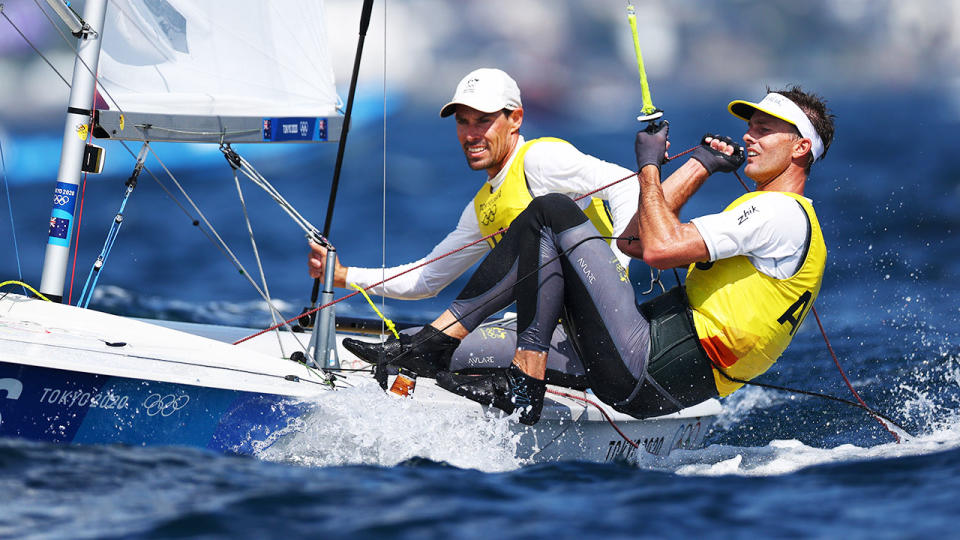 Pictured here, Aussie sailors Matt Belcher and Will Ryan are a strong chance to medal in the 470 event.