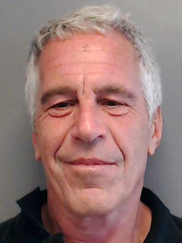 Jeffrey Epstein poses for a sex offender mugshot 