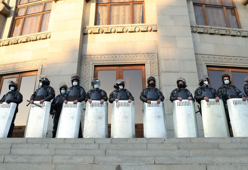 Opposition rally to demand the resignation of Armenian PM Pashinyan following the signing of a deal to end the military conflict over the Nagorno-Karabakh region, in Yerevan