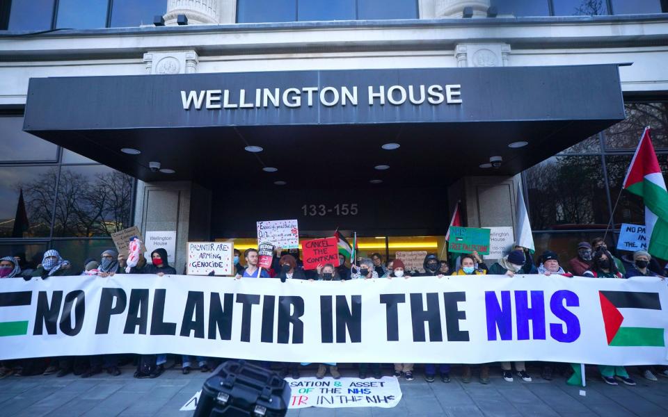 The Pro-Palestinian demonstrators outside NHS England