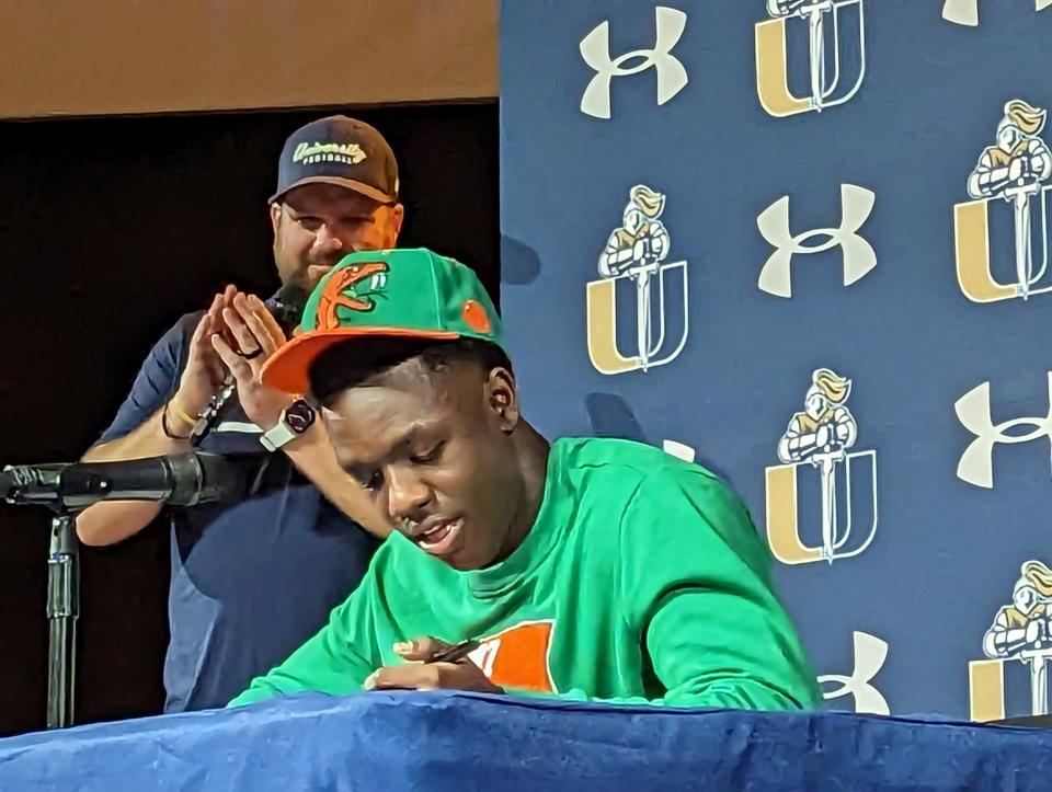 University Christian running back Orel Gray signs with Florida A&M University for college football during National Signing Day on February 1, 2023. [Clayton Freeman/Florida Times-Union]