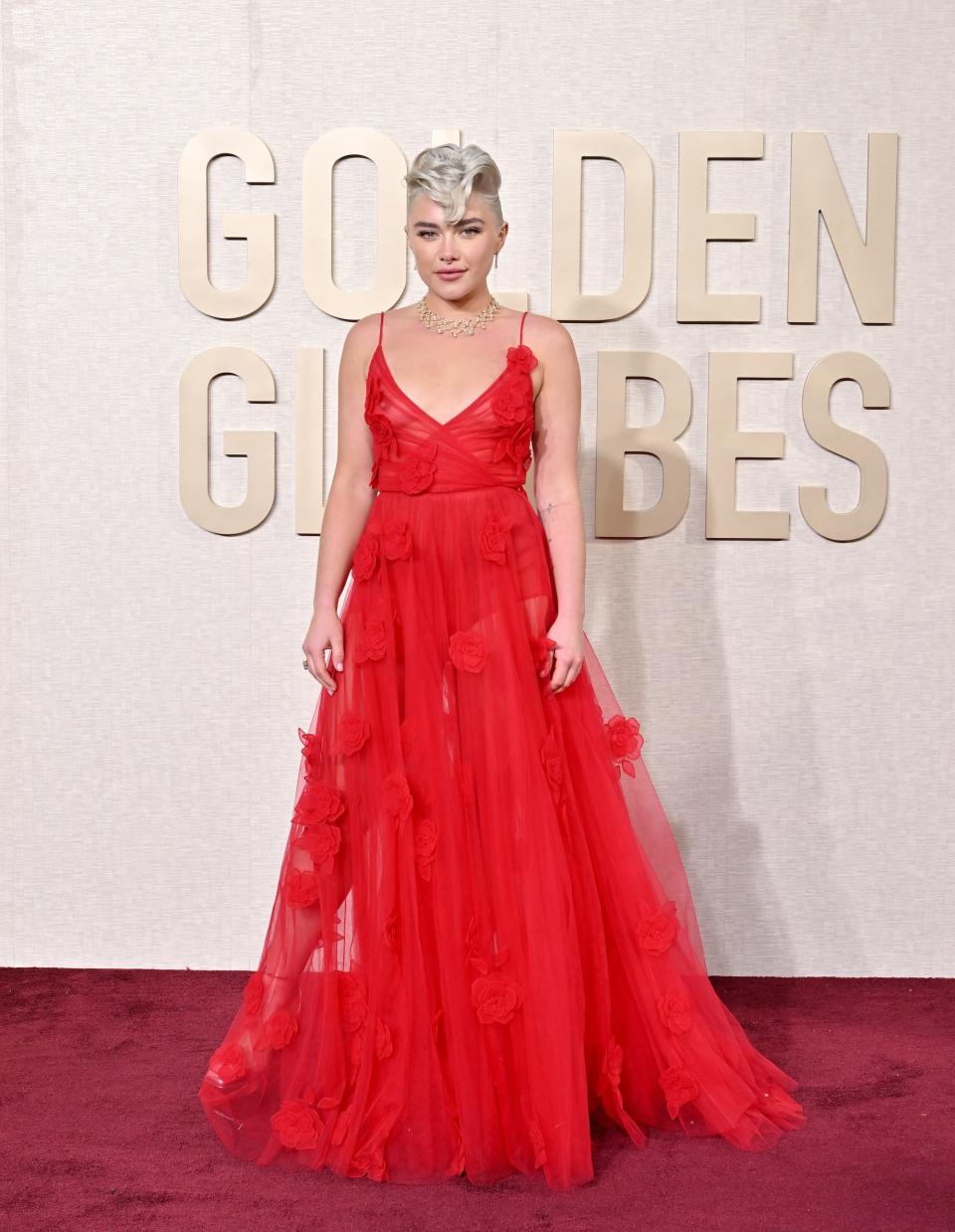 Florence Pugh attends the 2024 Golden Globes.