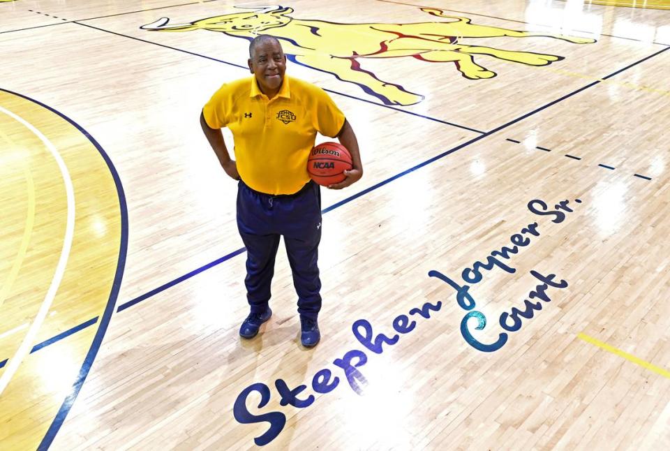 Johnson C. Smith University men’s head basketball coach and athletic director Stephen Joyner, Sr. on Thursday, February 9, 2023. Joyner announced his retirement Friday after 36 years as JCSU’s head men’s basketball coach.