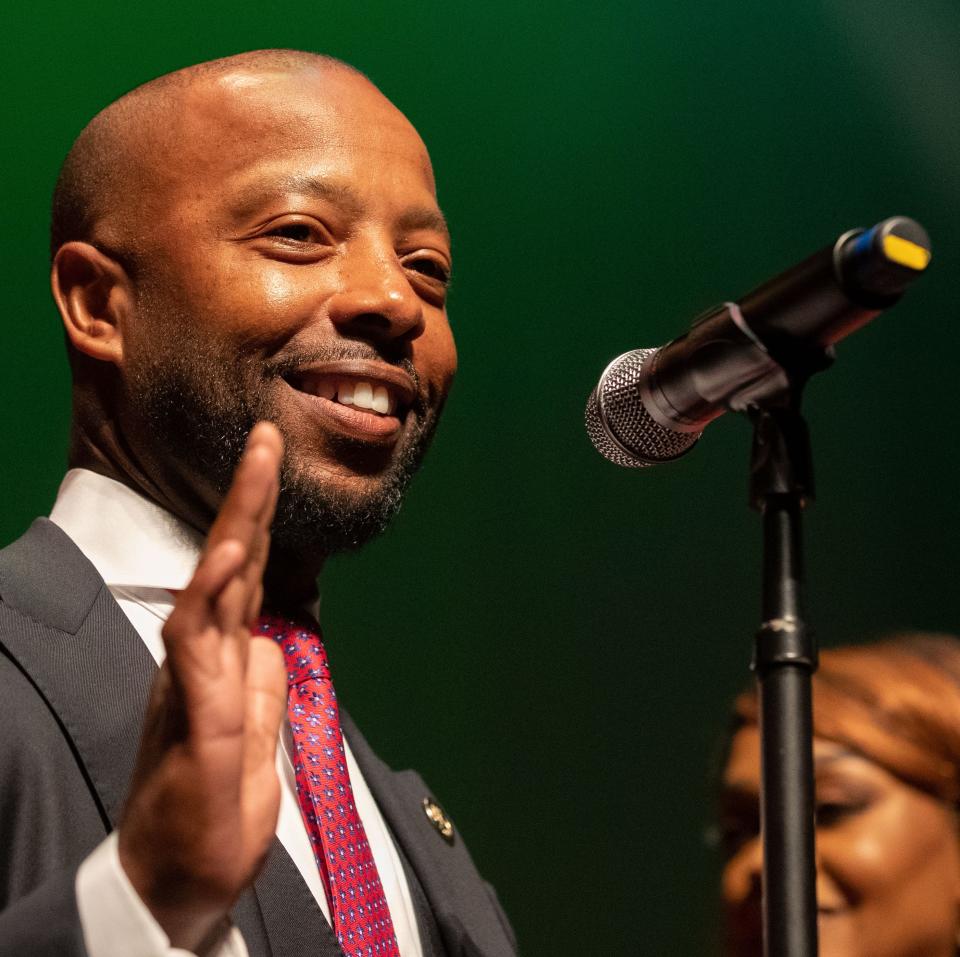 Shelby County Commissioner Mickell Lowery is sworn in during the Oath of Office Ceremony Shelby County government officials on Wednesday, Aug. 31, 2022, at the Cannon Center for the Performing Arts in Memphis.