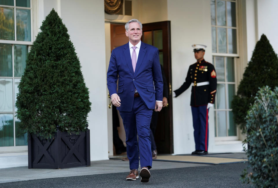 U.S. House Speaker Kevin McCarthy (R-CA) exits the West Wing as he walks to face reporters after he met with U.S. President Joe Biden to discuss the federal debt limit and spending, at the White House in Washington, U.S., February 1, 2023. REUTERS/Kevin Lamarque