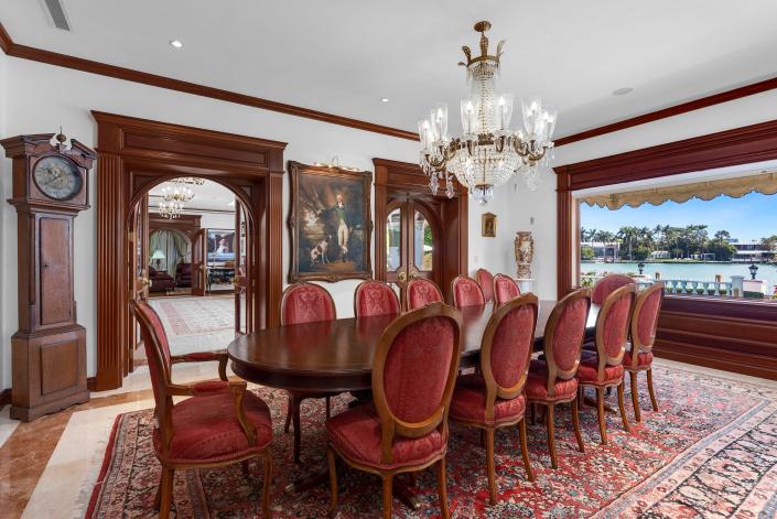a dining room in the most expensive home currently for sale in Florida, 18 La Gorce Circle in Miami Beach