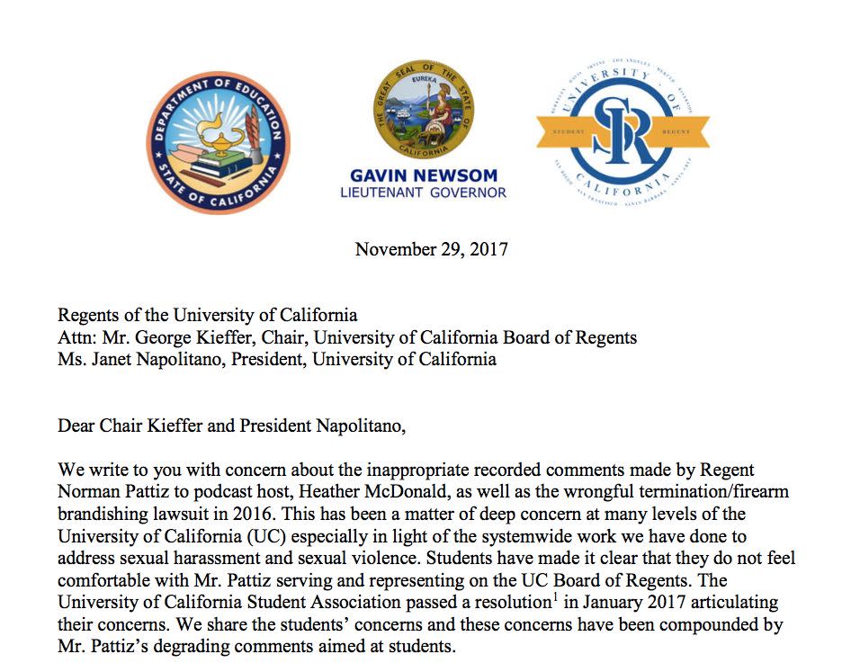 The opening of the letter from Gavin Newsom, Paul Monge and Tom Torlakson. (Photo: Gavin Newsom Paul Monge and Tom Torlakson)