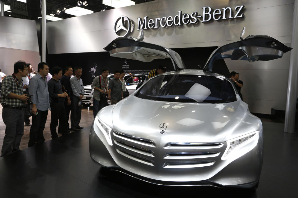 A Mercedes-Benz concept car is displayed at the company's booth during the Guangzhou Auto Show in China's southern city of Guangzhou Thursday, Nov. 22, 2012. China's second largest auto show kicked off Thursday. (AP Photo/Vincent Yu)