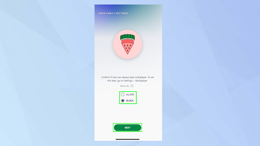 An Xbox screen displaying how to set up family settings