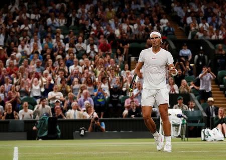 Tennis - Wimbledon - All England Lawn Tennis and Croquet Club, London, Britain - July 13, 2018 Spain's Rafael Nadal celebrates during his semi final match against Serbia's Novak Djokovic REUTERS/Andrew Boyers