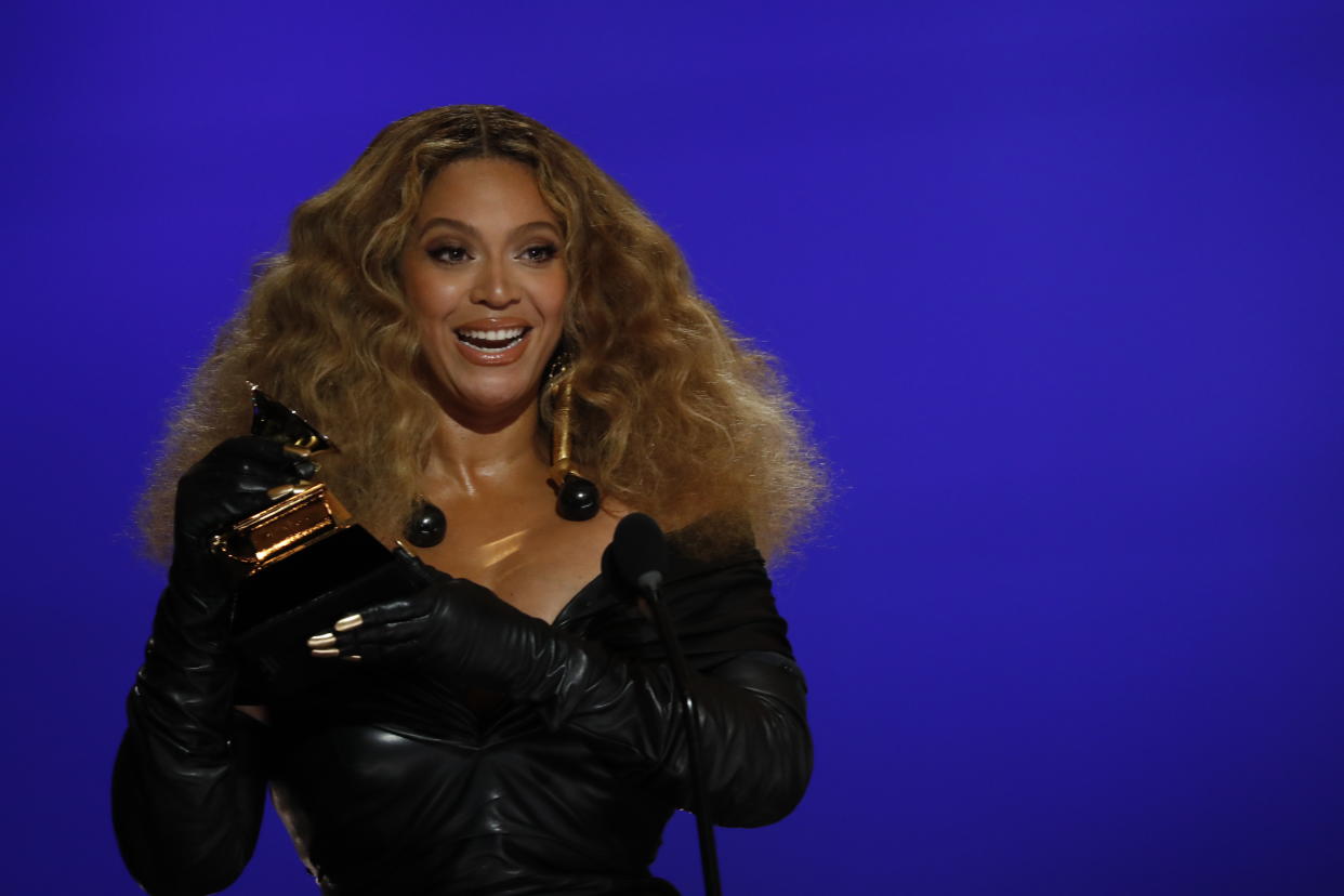 LOS ANGELES - MARCH 14: Beyoncé wins the award for Best R&B Performance at THE 63rd ANNUAL GRAMMY® AWARDS, broadcast live from the STAPLES Center in Los Angeles, Sunday, March 14, 2021 (8:00-11:30 PM, live ET/5:00-8:30 PM, live PT) on the CBS Television Network and Paramount+. (Photo by Cliff Lipson/CBS via Getty Images)