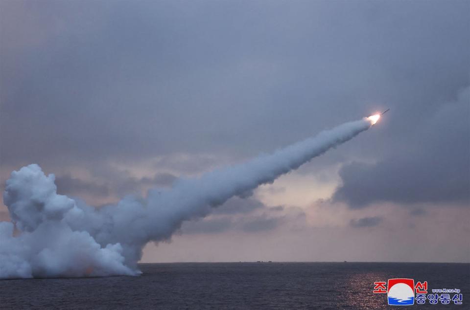 The test firing of the submarine-launched strategic cruise missile Pulhwasal-3-31, at an undisclosed location in North Korea (Getty)