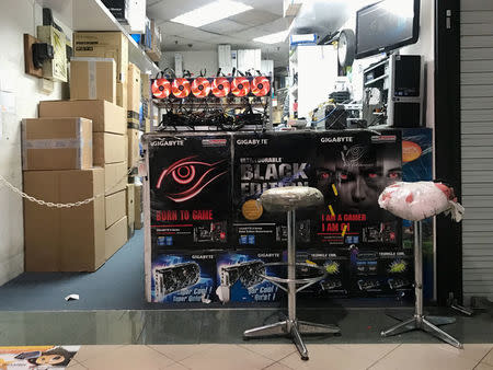 A shop at Sim Lim Square in Singapore selling assembled Bitcoin mining rigs January 30, 2018. Picture taken January 30, 2018. REUTERS/Dewey Sim