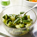 <p>Don't skip salting the cucumbers in this quick cucumber salad recipe—just 10 minutes pulls out some of their excess moisture, concentrating the flavor and keeping the salad from being watered down. Serve this smashed cucumber salad at a summer cookout alongside burgers and hot dogs. <a href="https://www.eatingwell.com/recipe/258516/smashed-cucumber-salad-with-lemon-cumin/" rel="nofollow noopener" target="_blank" data-ylk="slk:View Recipe;elm:context_link;itc:0;sec:content-canvas" class="link ">View Recipe</a></p>