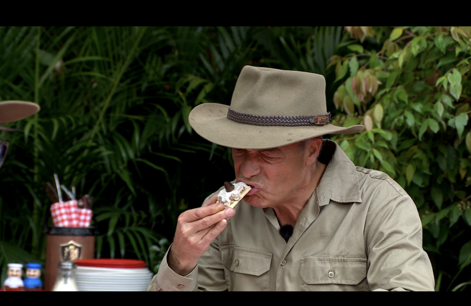I'm A Celebrity's Nigel Farage doing the first eating Bushtucker trial (ITV screengrab)