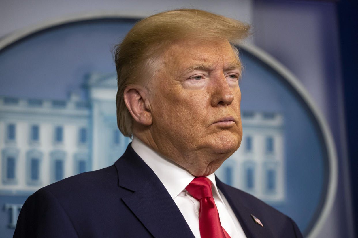 President Donald Trump during a press briefing on coronavirus at the White House on Saturday. (Photo: ASSOCIATED PRESS)