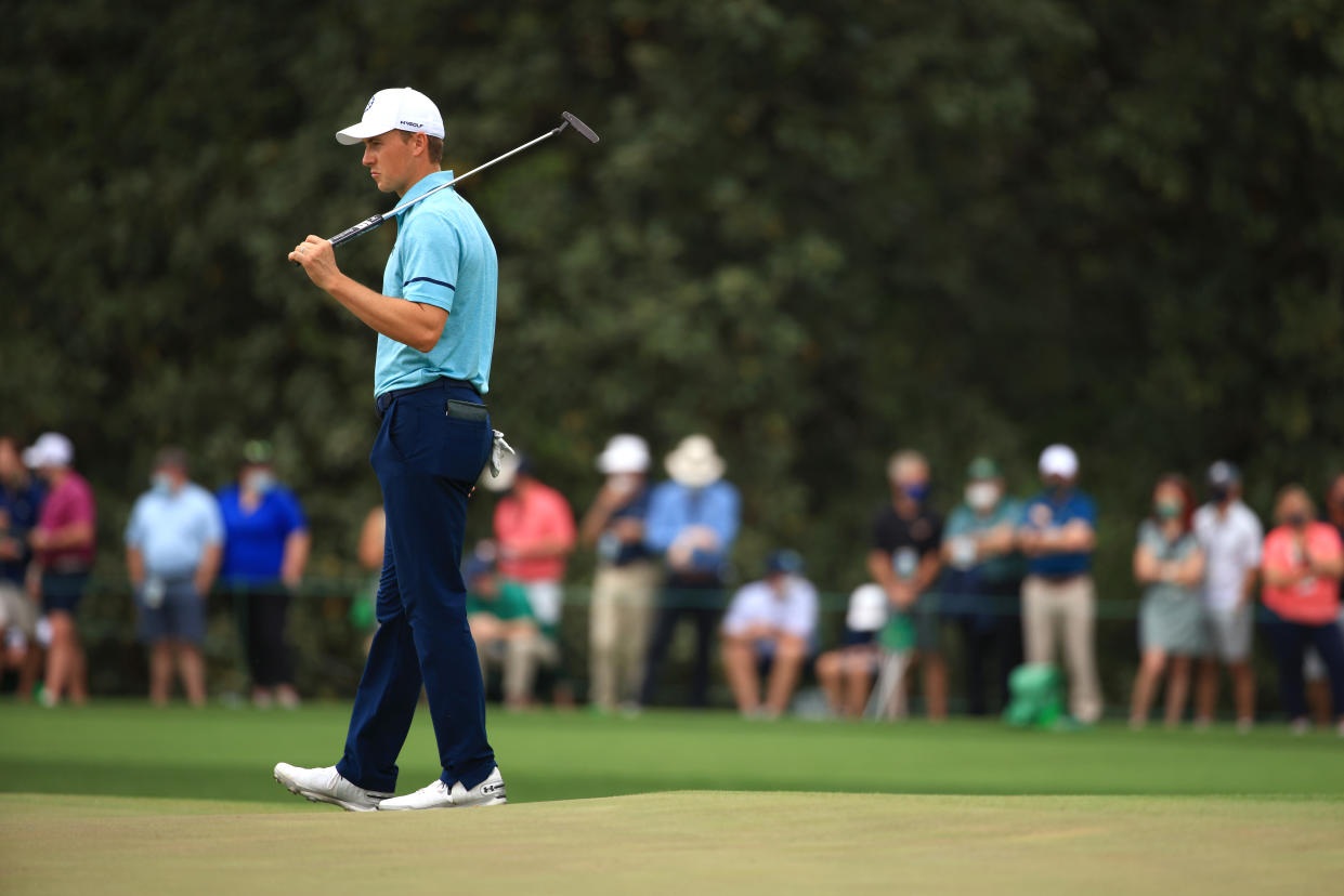 Jordan Spieth fought his way through troubles to put himself in position to win another Masters. (Photo by Mike Ehrmann/Getty Images)