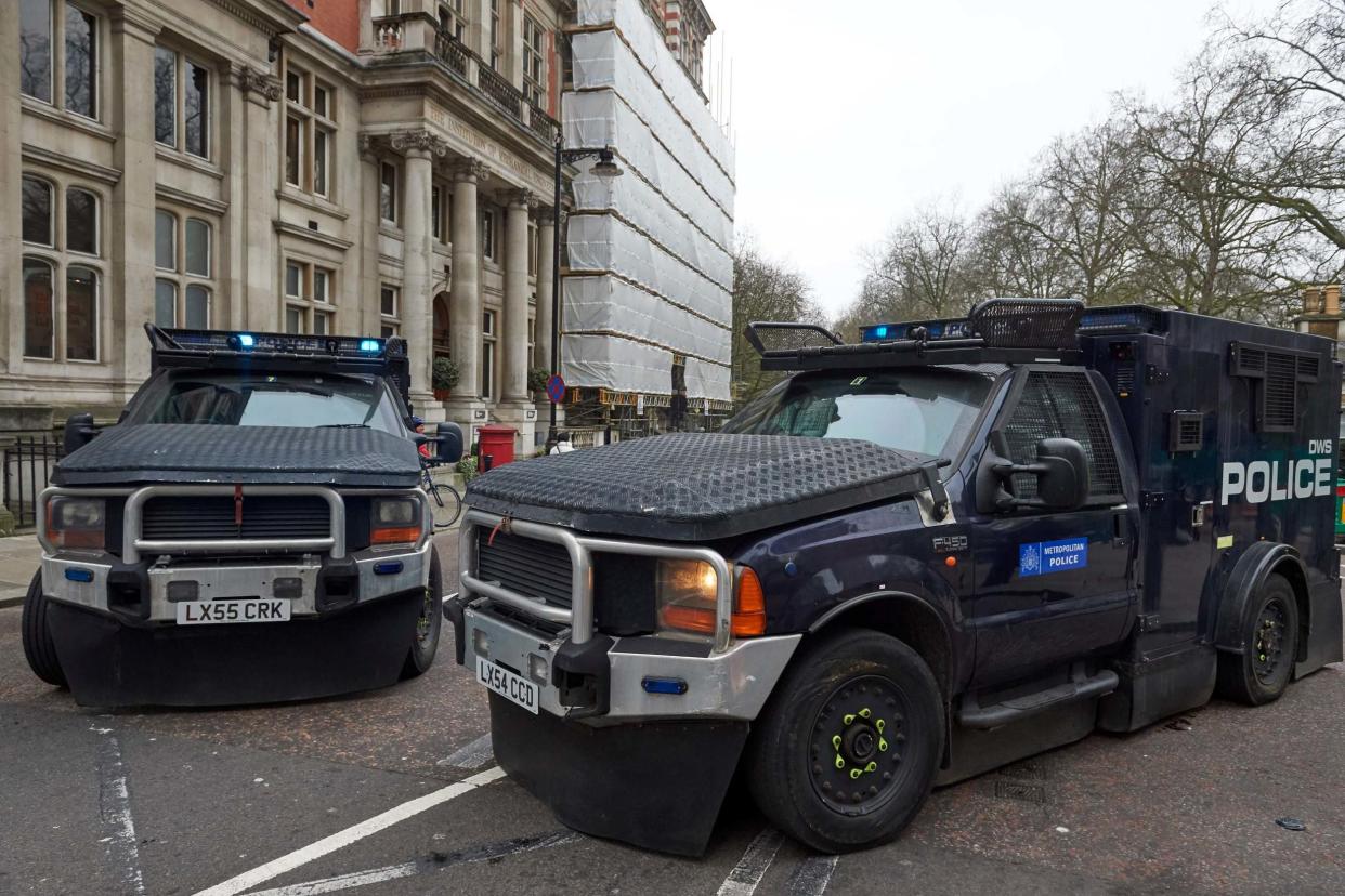 Armoured police personnel carriers: AFP via Getty Images