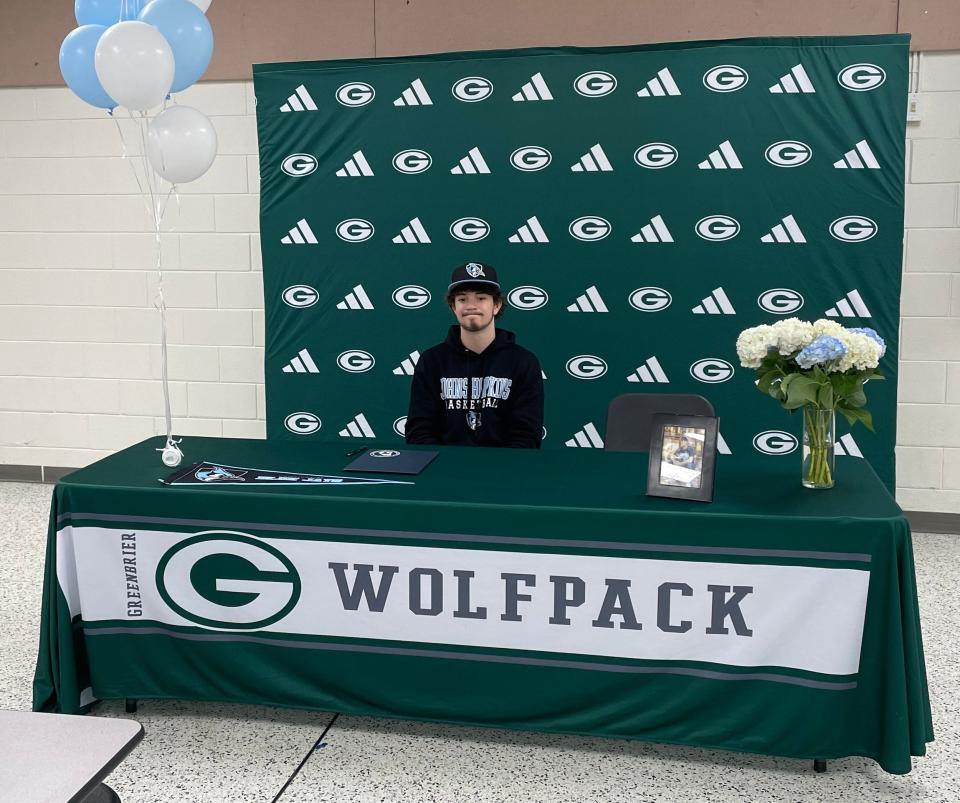 Greenbrier 2024 point guard Cam Parada signs a national letter of intent with Johns Hopkins University basketball Tuesday, April 30. Parada began his high school basketball career at Aquinas before transferring to Greenbrier after his sophomore year.