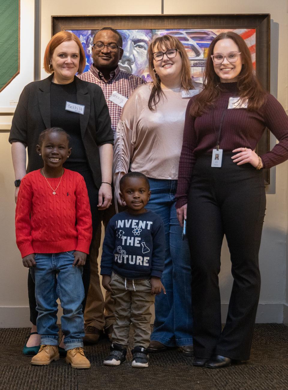 Children Sir'Leland and Langston Davis with Fayetteville Observer staff the Observer's reception for its 2023 Future Black History Makers on Thursday, Jan. 26, 2023, at The Arts Council of Fayetteville/Cumberland County. The staffers are, from left, News Director Beth Hutson, Opinion Editor Myron B. Pitts, and reporters Lexi Solomon and Taylor Shook.