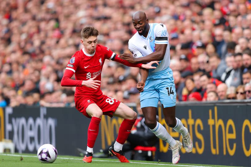 Conor Bradley in action for Liverpool vs Crystal Palace.