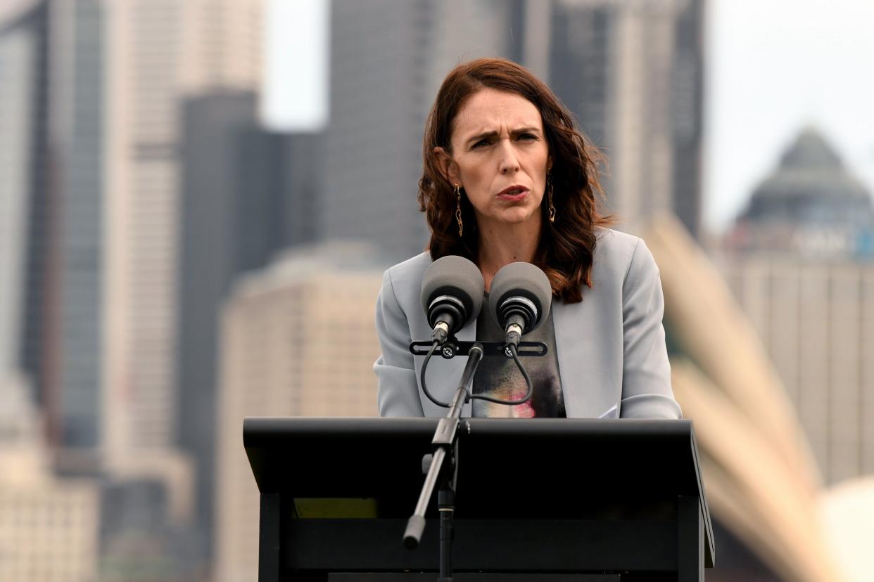 New Zealand prime minister Jacinda Ardern attends a press conference in Sydney, where she was meeting Australian prime minister Scott Morrison: EPA