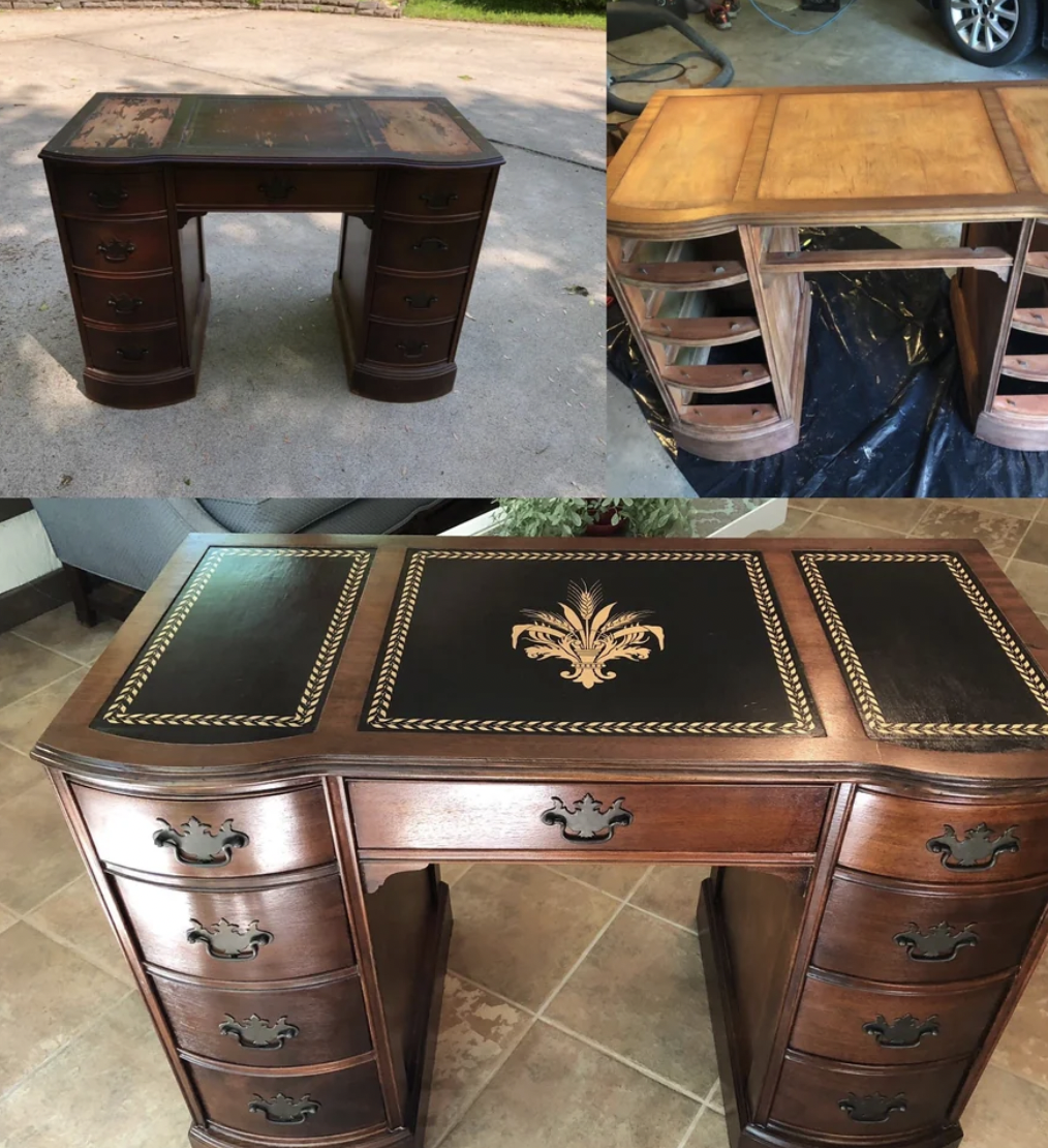 Reddit screenshot of man's impressive reworking of wife's childhood desk.