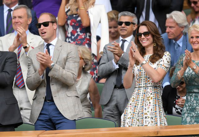 <p>Karwai Tang/WireImage</p> Kate Middleton and Prince William attend Wimbledon in 2016.