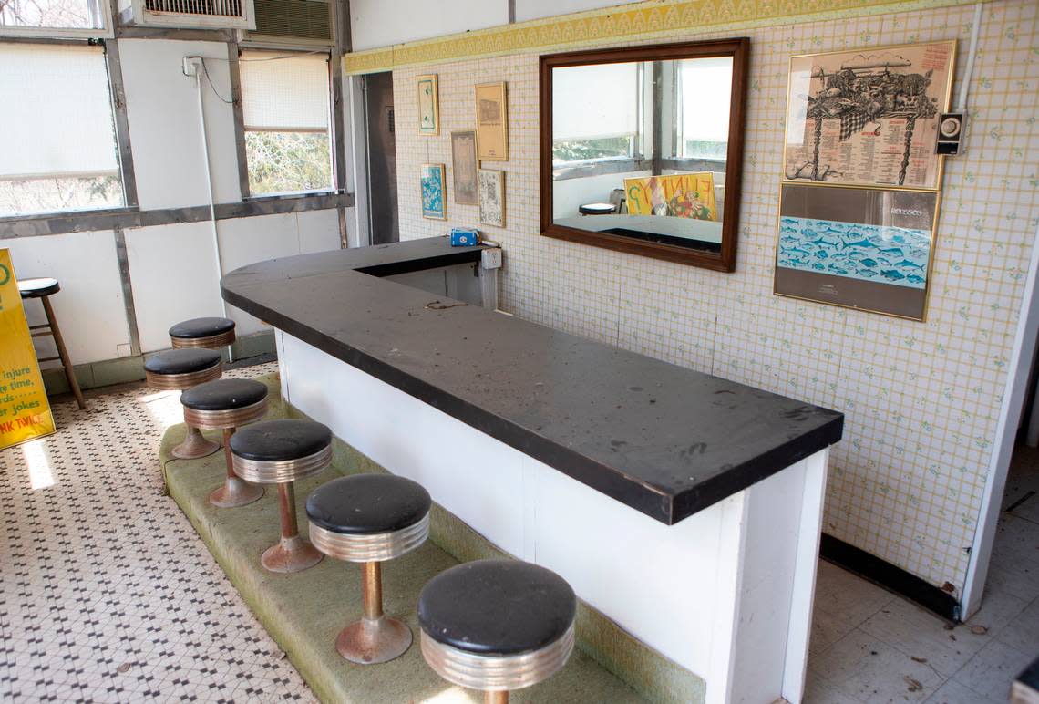 The interior of a castle-shaped 1930s-era portable metal diner that years ago was home to a Wichita burger stand on East Douglas and now is on the market for free if someone wants to move it.