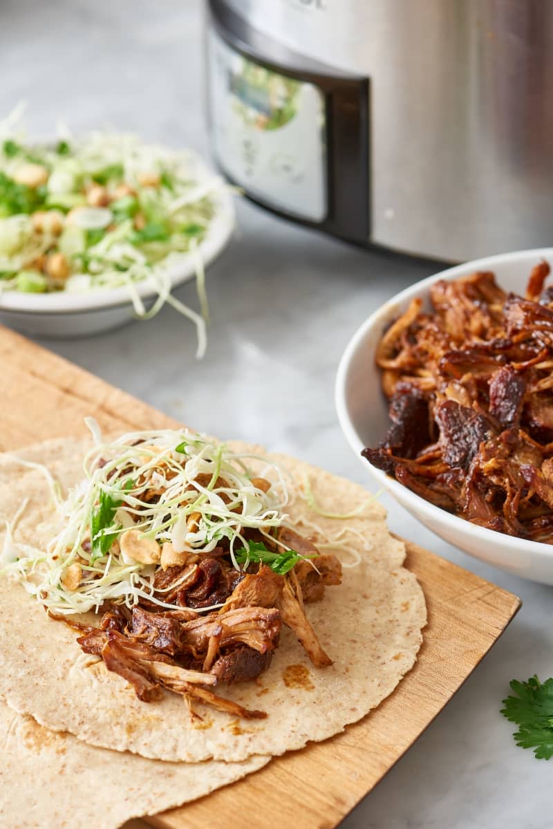 Slow-Cooked Hoisin and Ginger Pork Wraps with Peanut Slaw