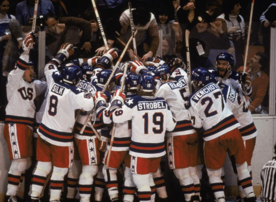 <p>Remembered as ‘The Miracle on Ice,’ the U.S. hockey team that was built of collegiate and rookie athletes, and wasn’t expected to perform well, much less win the gold against the Soviet Union. During a time of tense relations between the two countries, this victory served as a symbol of true grit and patriotism. (Getty) </p>