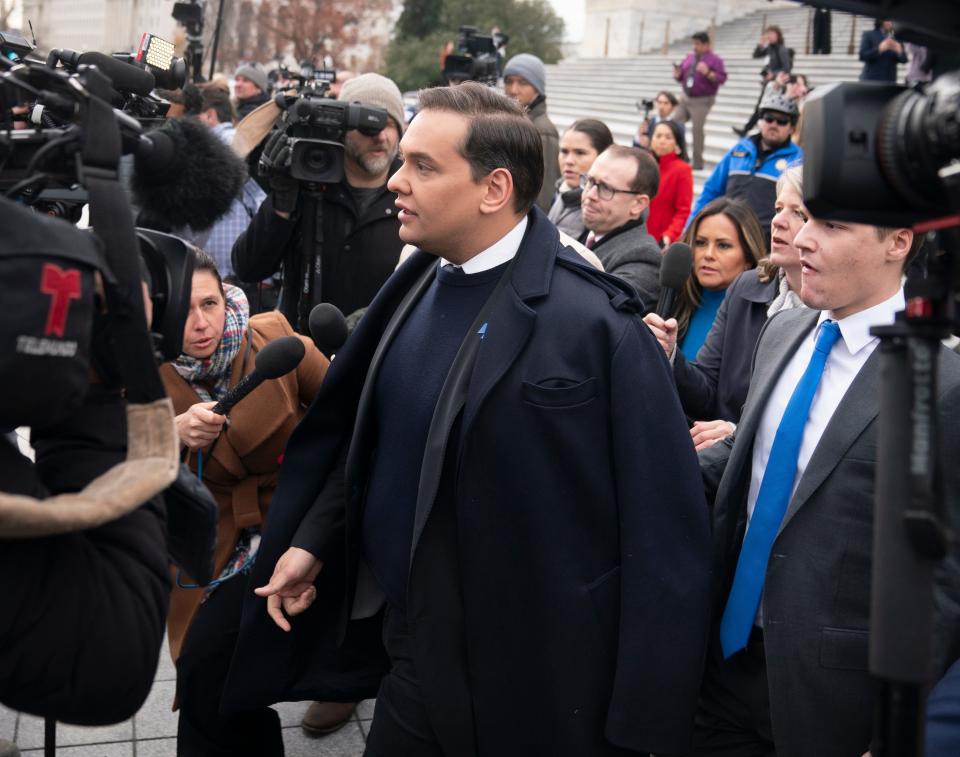 Rep. George Santos, R-NY, departs the U.S. Capitol after the House voted to expel him from Congress. Santos is the sixth member of the House to be expelled in the body’s history.
