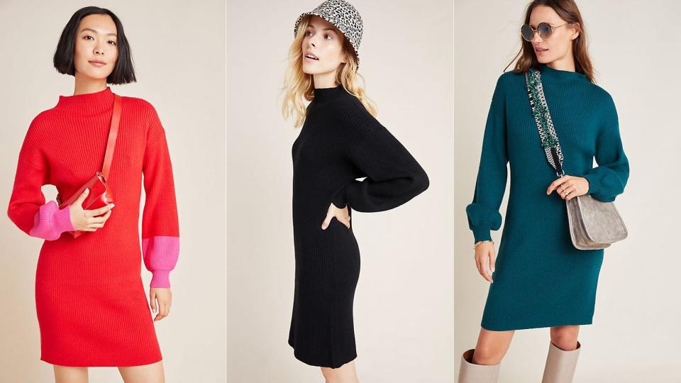 Cozy up this winter with a chunky knit sweater dress.