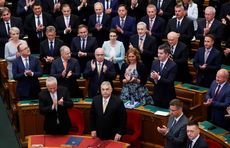 Hungarian PM Orban takes the oath of office in the Parliament in Budapest