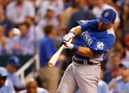 National League All-Star Carlos Beltran #3 of the St. Louis Cardinals at bat in the second round during the State Farm Home Run Derby at Kauffman Stadium on July 9, 2012 in Kansas City, Missouri. (Photo by Jamie Squire/Getty Images)