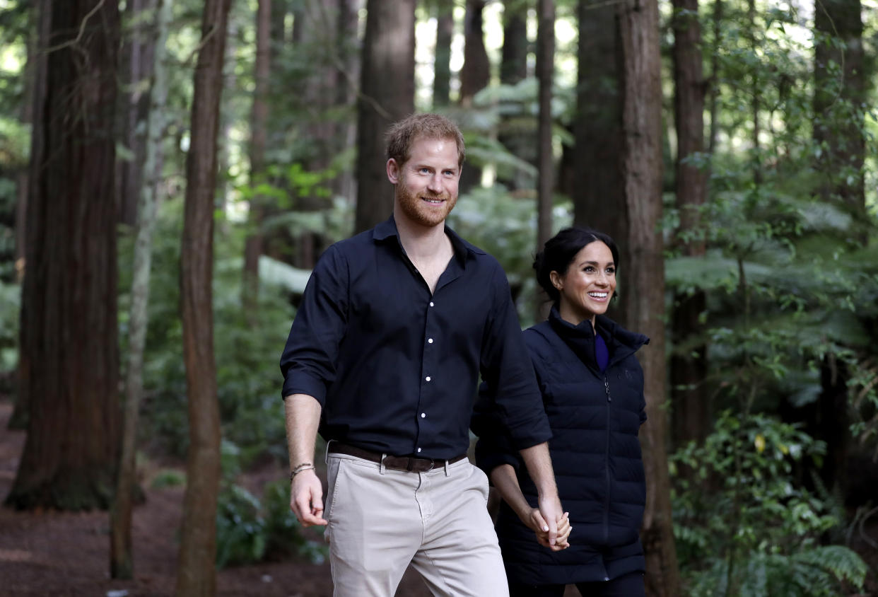 Harry and Meghan on their final day of their tour, in New Zealand (Getty),