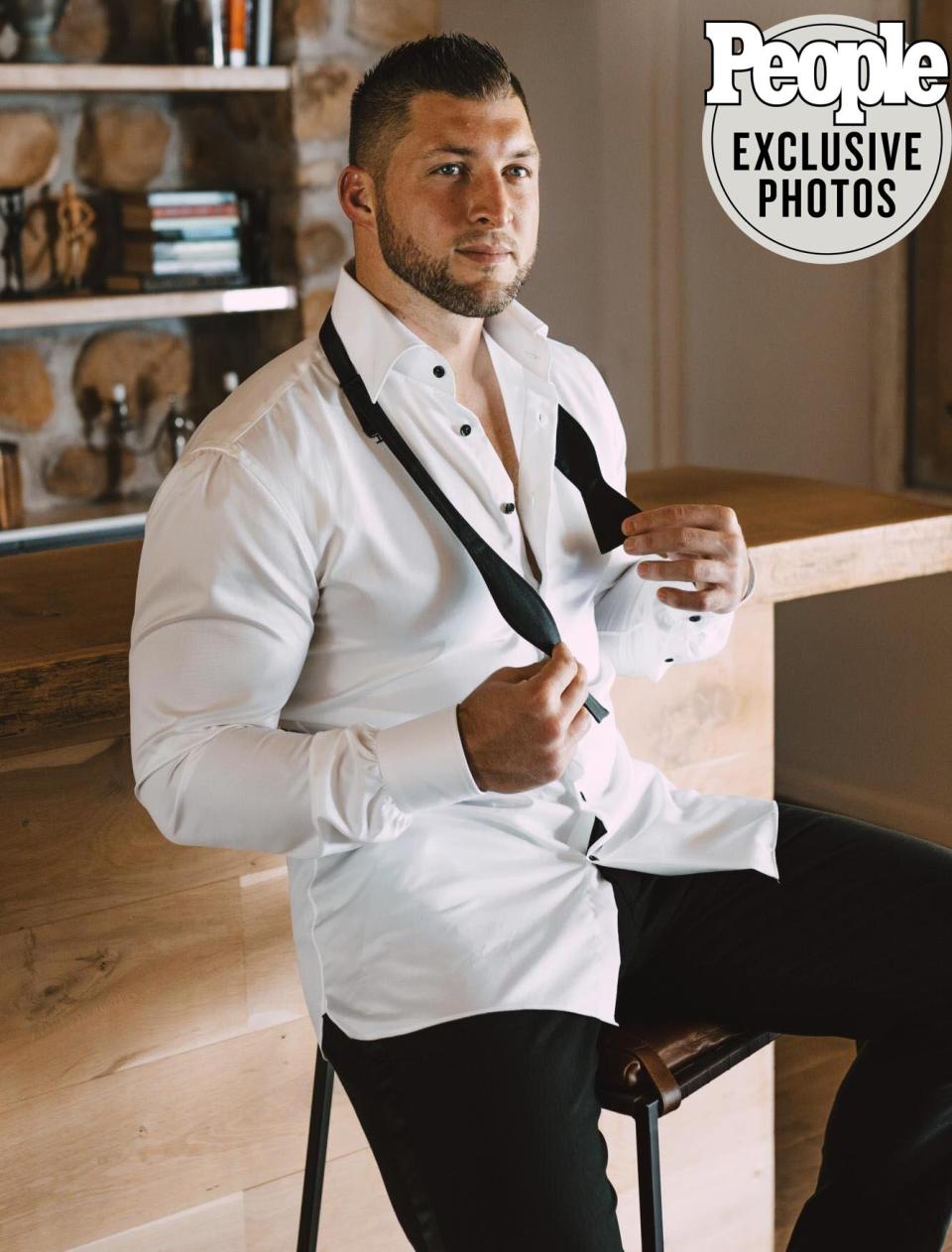 Tebow — a former NFL star — wore a tuxedo designed by <a href="http://gertjohancoetzee.com/" rel="nofollow noopener" target="_blank" data-ylk="slk:Gert Johan Coetzee;elm:context_link;itc:0;sec:content-canvas" class="link ">Gert Johan Coetzee</a> for the wedding.