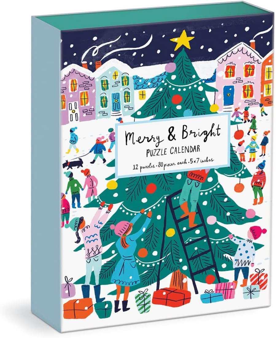 Galison Louise Cunningham Merry and Bright 12 Days of Christmas Advent Puzzle Calendar