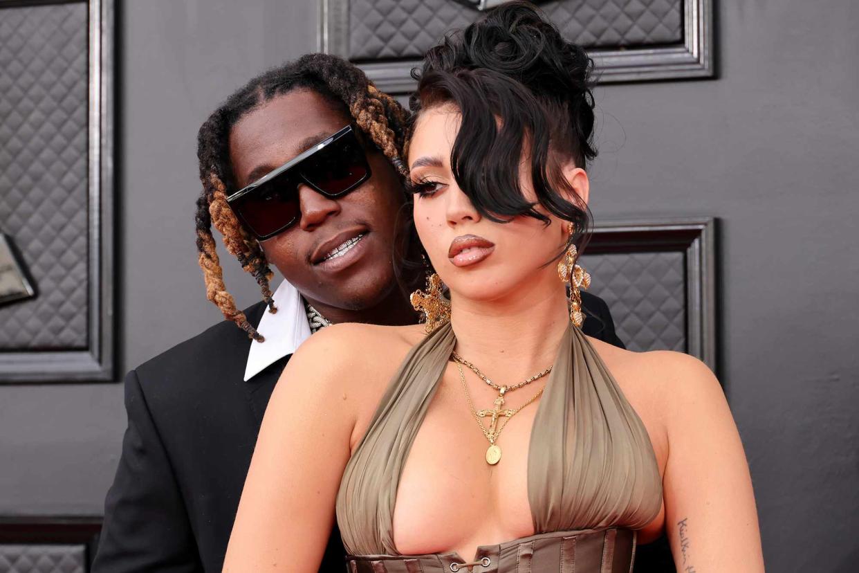 <p>Amy Sussman/Getty</p> Don Toliver and Kali Uchis attend the 64th Annual GRAMMY Awards on April 03, 2022 in Las Vegas, Nevada.