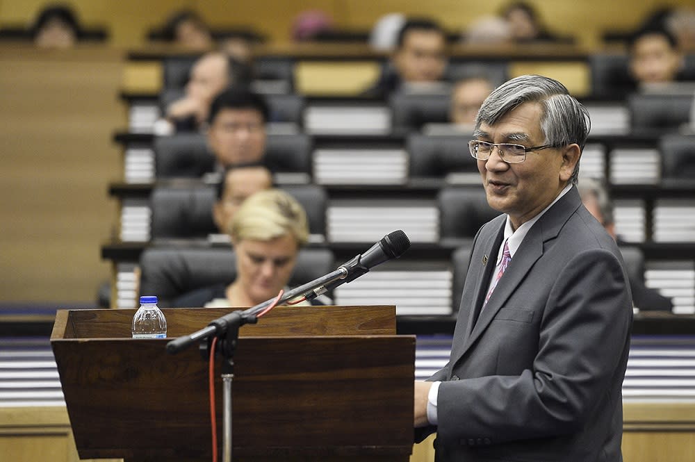 Speaker Datuk Mohammad Ariff Md Yusof speaks at Parliament in Kuala Lumpur in this file picture taken on July 26, 2019. — Picture by Miera Zulyana