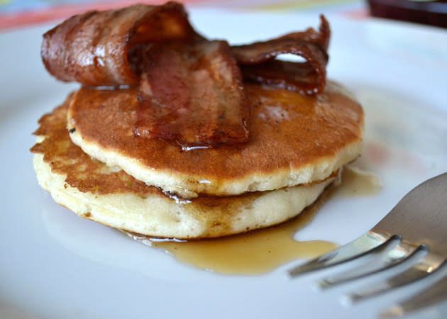 <b>Smoked bacon and maple syrup</b><br> This classic American pancake works so well by combining sweet, salty and smoky flavours. Just grill a couple of rashers of smoked bacon until crisp. Melt a small knob of butter over some warm pancakes, top with the cooked bacon and drizzle over a little maple syrup.