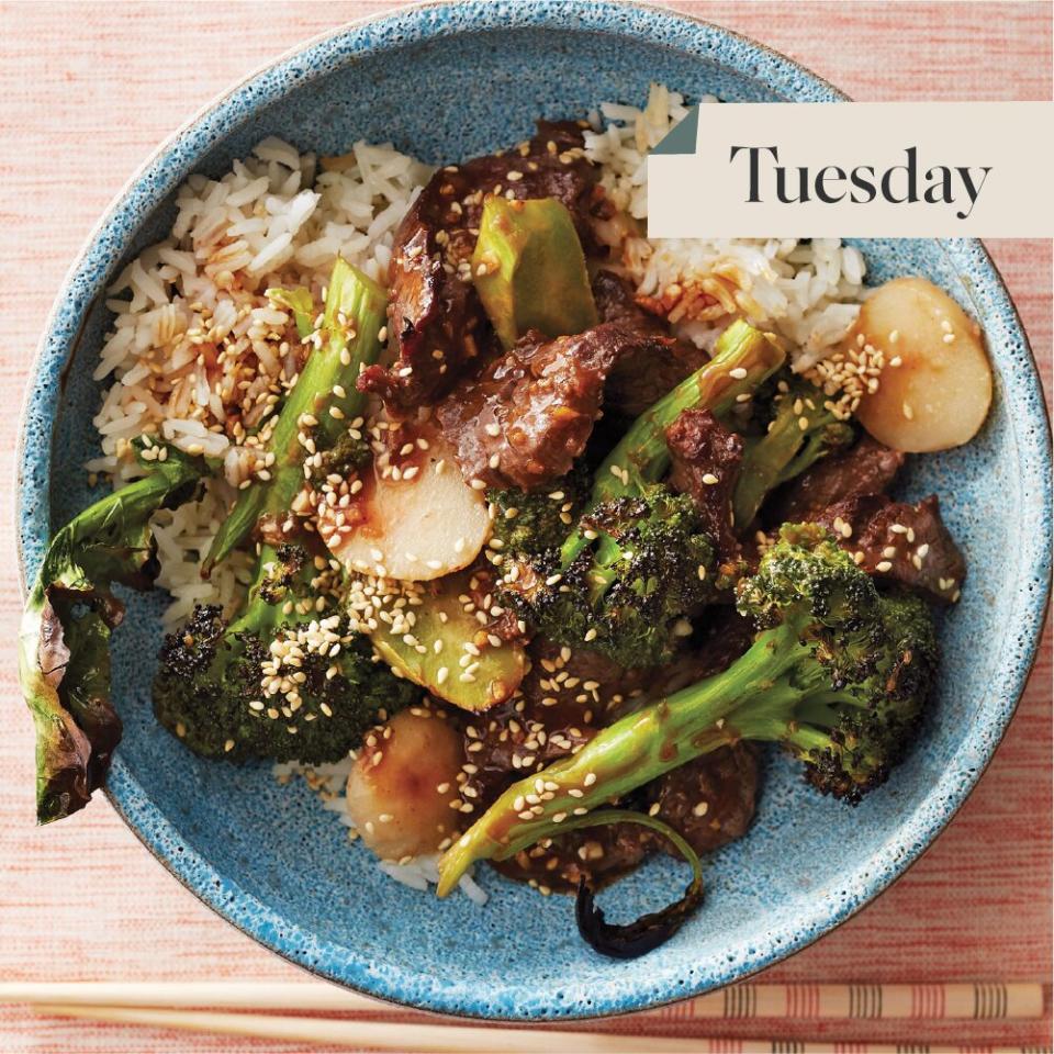 broiled beef and broccoli stir-fry with water chestnuts