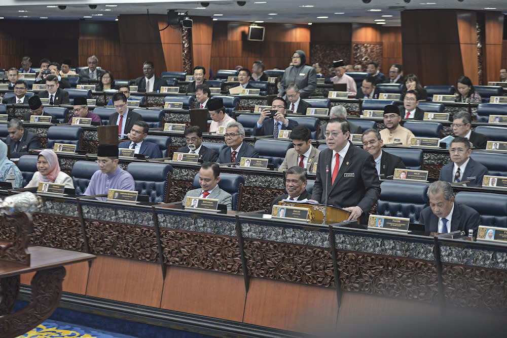 Finance Minister Lim Guan Eng tables Budget 2020 in Parliament October 11, 2019.― Picture by Shafwan Zaidon