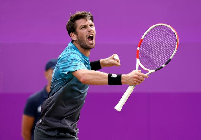 Great Britain’s Cameron Norrie celebrates winning the second set