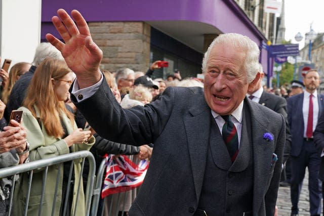 King Charles III arrives at an official council meeting at the City Chambers in Dunfermline, Fife, to formally mark the conferral of city status on the former town, ahead of a visit to Dunfermline Abbey to mark its 950th anniversary